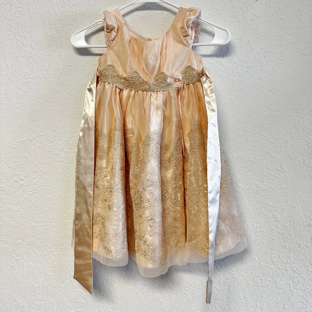 Bonnie Jean Pale Peach & Gold Metallic Special Occasion Dress Girls Size 5
